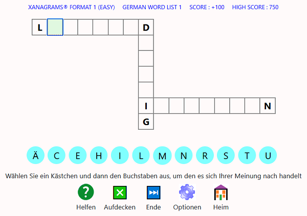 Screenshot des Xanagrams-Spielformats 1