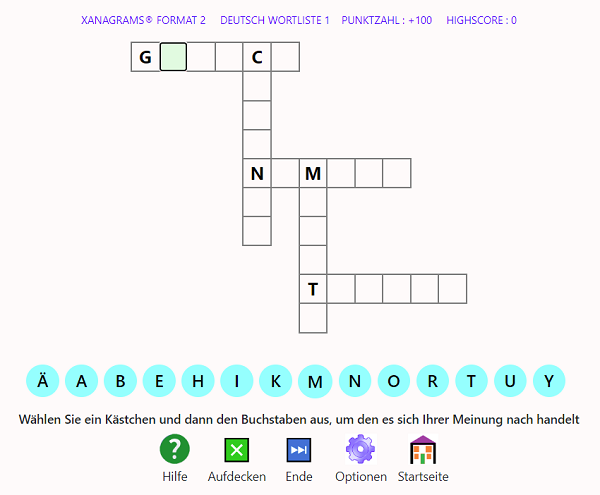 Screenshot des Xanagrams-Spielformats 2