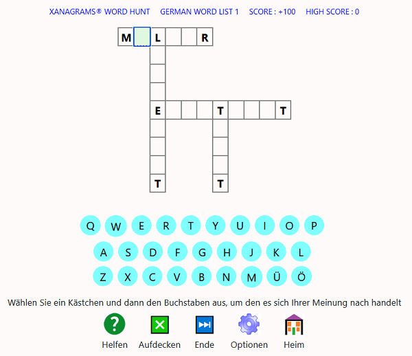 Screenshot des Xanagrams-Spielformats 6