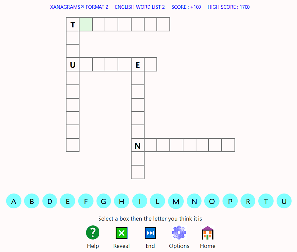 Screen shot of Xanagrams game format 2