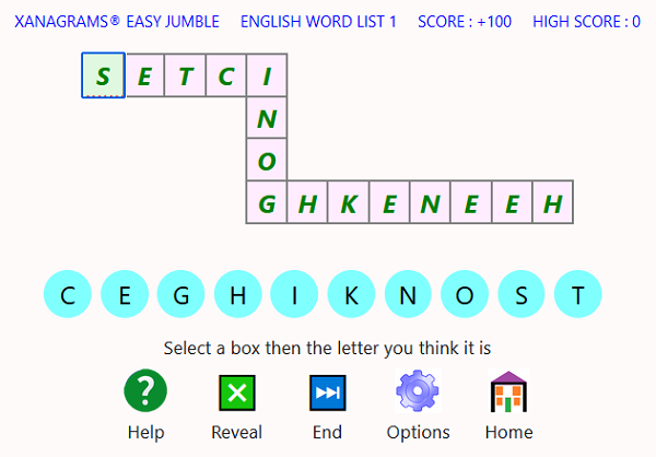 Screen shot of Xanagrams game format 4