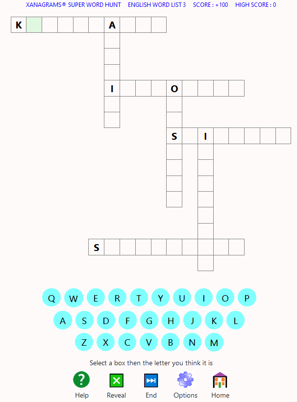 Screen shot of Xanagrams game format 7