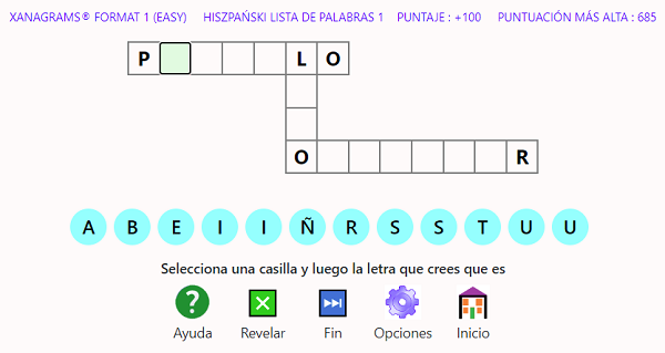 Captura de pantalla del formato del juego Xanagrams 1