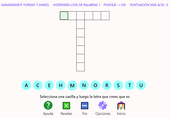 Captura de pantalla del formato del juego Xanagrams 3