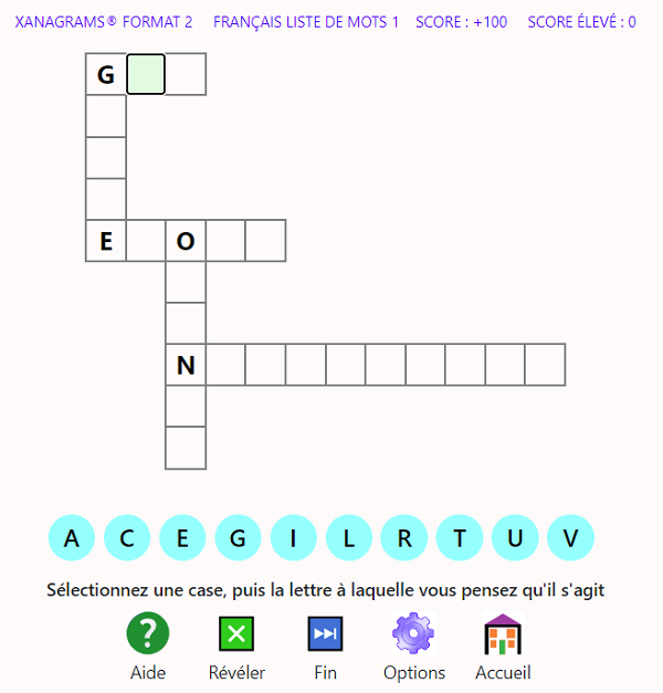 Capture d'écran du format de jeu Xanagrams 2