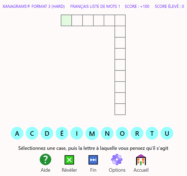 Capture d'écran du format de jeu Xanagrams 3