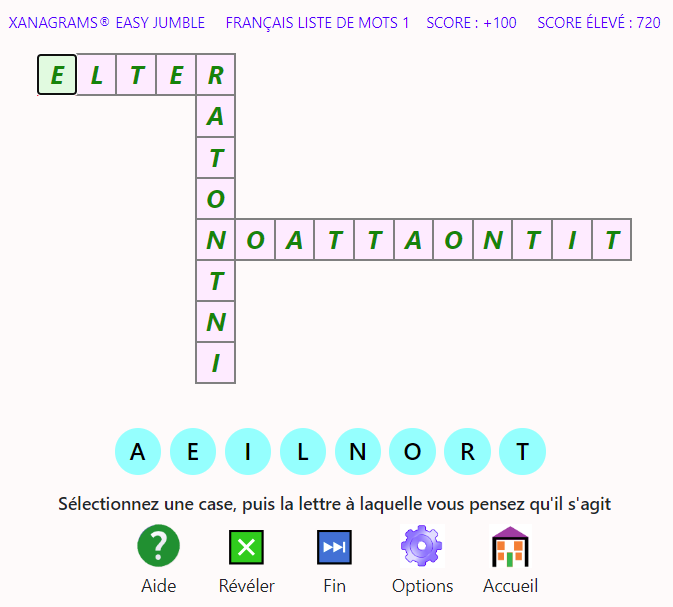Capture d'écran du format de jeu Xanagrams 4