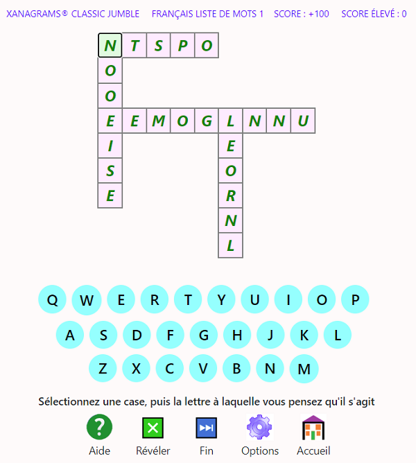 Capture d'écran du format de jeu Xanagrams 5