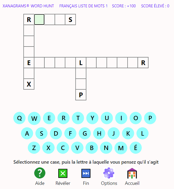 Capture d'écran du format de jeu Xanagrams 6