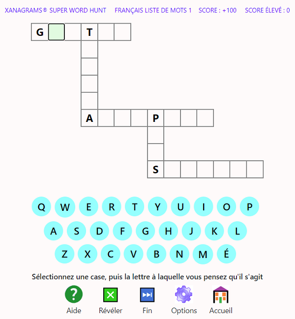 Capture d'écran du format de jeu Xanagrams 7