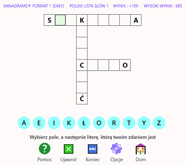 Zrzut ekranu przedstawiający grę w formacie Xanagrams 1