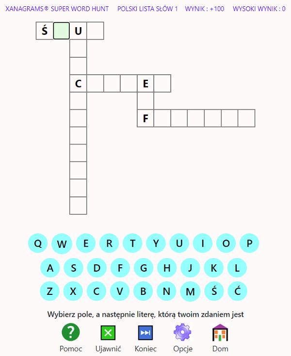 Zrzut ekranu przedstawiający grę w formacie Xanagrams 7